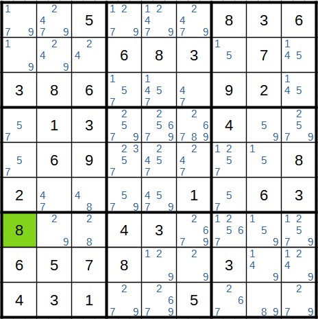 Sudoku-Auswirkungskette Beispiel 2 Lösung